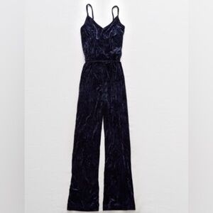Navy Blue Sleeveless Velour Velvet Aerie Jumpsuit